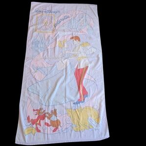Rare Vintage Disney's Cinderella Beach Towel Fairy Godmother Prince Charming Gus